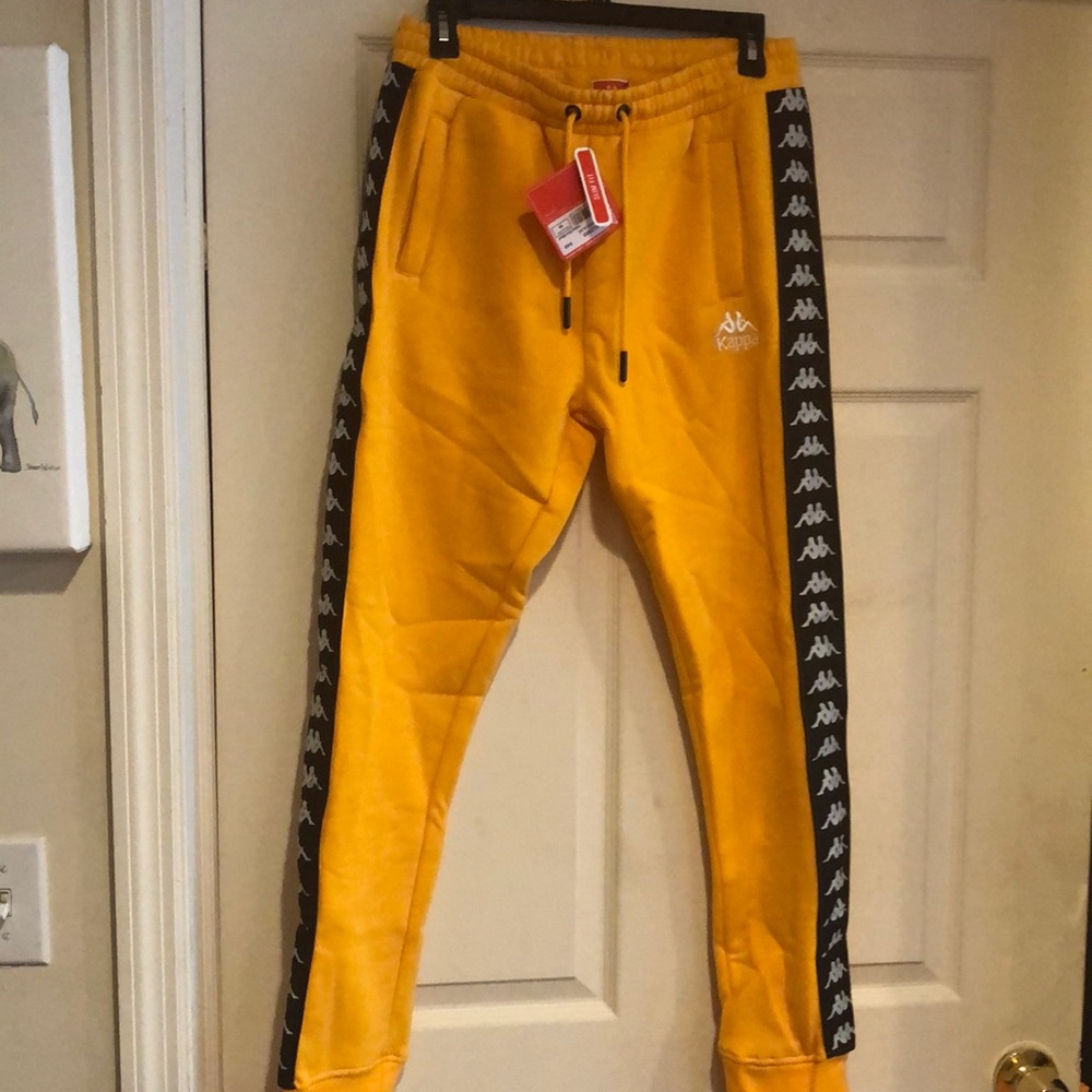 NWT Kappa Yellow Gold Black Sweatpants Sz M!